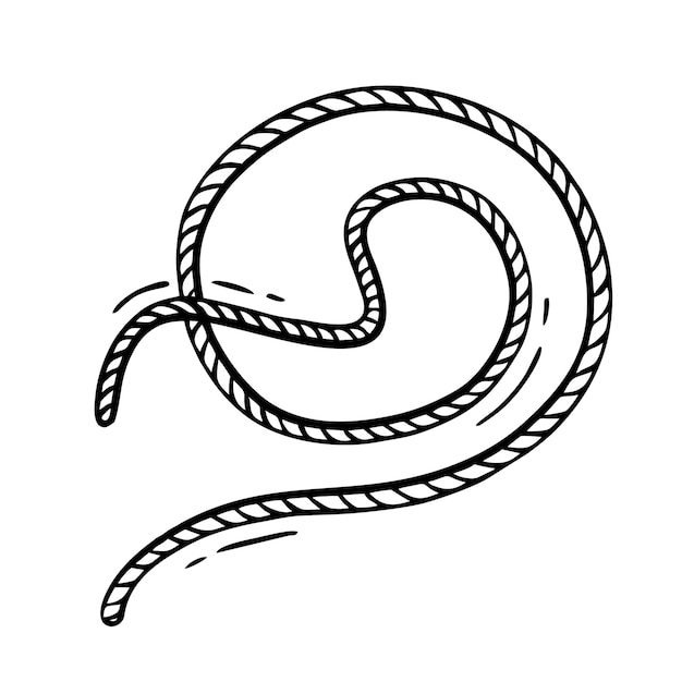 Ковбойская веревка, нарисованная вручную в стиле каракулей Хорошо подходит для печати Символ западной концепции Изолированный вектор
