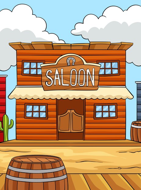 Vector cowboy saloon colored cartoon illustration