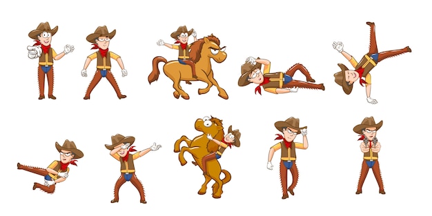 Vettore progettazione grafica di clipart della raccolta stabilita del cowboy