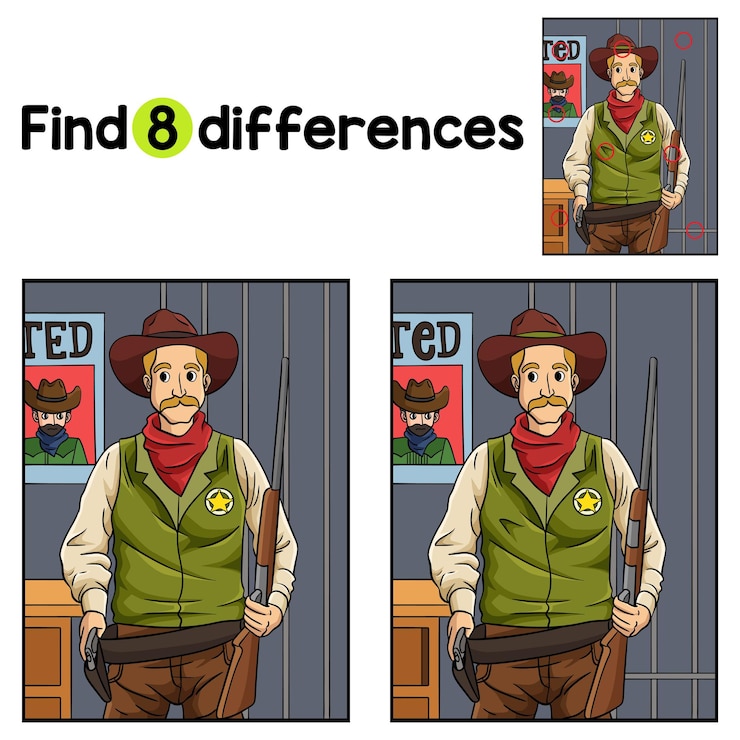 Vector cowboy sheriff find the differences