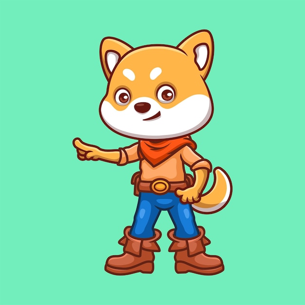 Vector cowboy shiba inu leuke tekenfilm