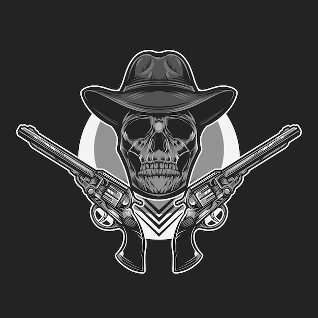 Teschio da cowboy in bianco e nero illustrazione vettoriale