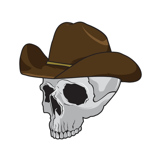 Cranio da cowboy che indossa un elegante cappello fedora marrone in un halloween