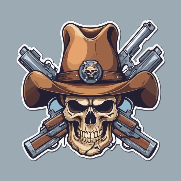 Cowboy skull with guns vector