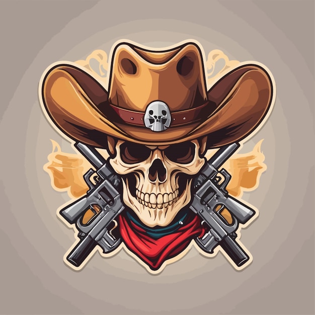 Cowboy skull with guns vector