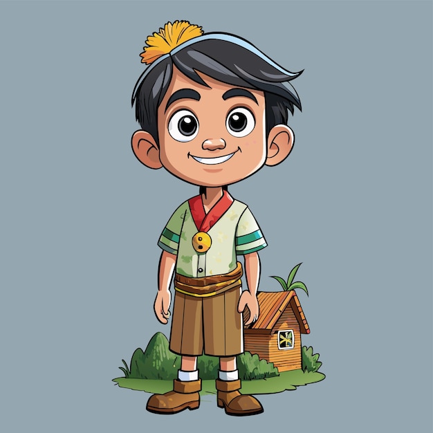 Cowboy standing in front of his farmhouse hand drawn sticker icon concept isolated illustration