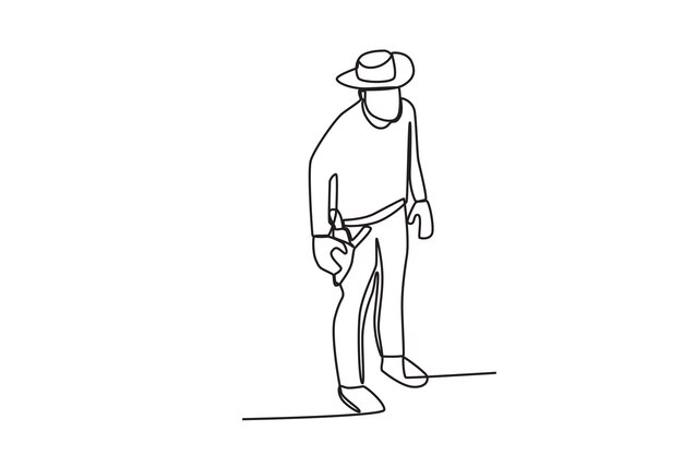 Vector a cowboy stood up sturdily cowboy oneline drawing