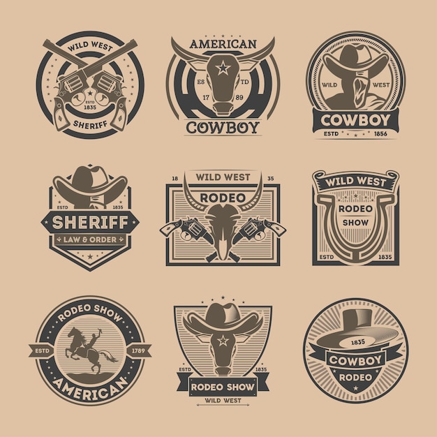 Vector cowboy vintage isolated label set