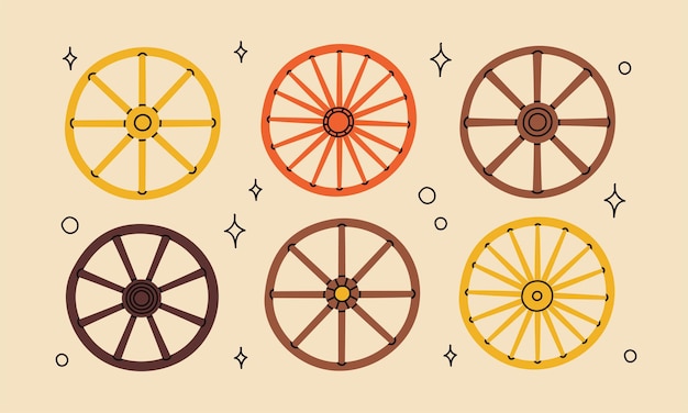 ベクトル カウボーイ ウエスタン テーマ野生の西の概念。木製の車輪の別のセット。要素が分離されています。