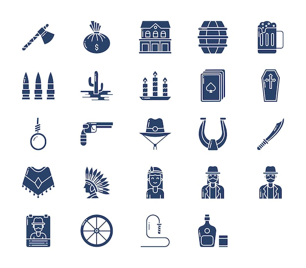 Cowboy and Wild West icon set
