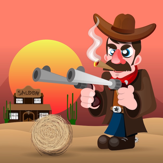 Cowboy with gun and hat vector illustration