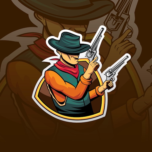 Cowboy with gun mascot logo