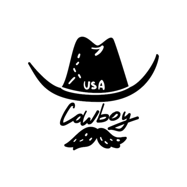 Cowboyhoed en snor usa symbool hand getekend retro ontwerpelement voor logo badge vector