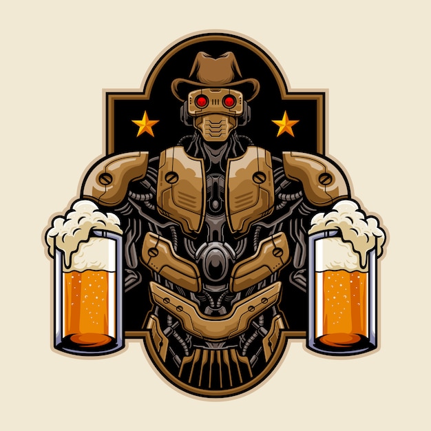 Cowboyrobot brengt bierillustratie