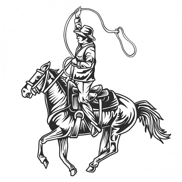 Vector cowboys die een paard in witte illustratie berijden als achtergrond