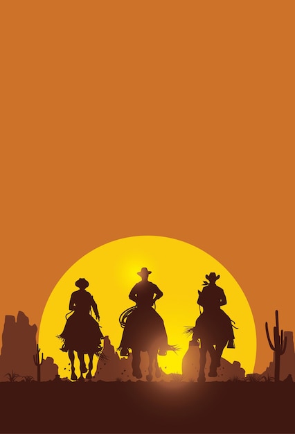 Vector cowboys riding horses silhouette