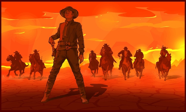 Vector cowboys riding horses