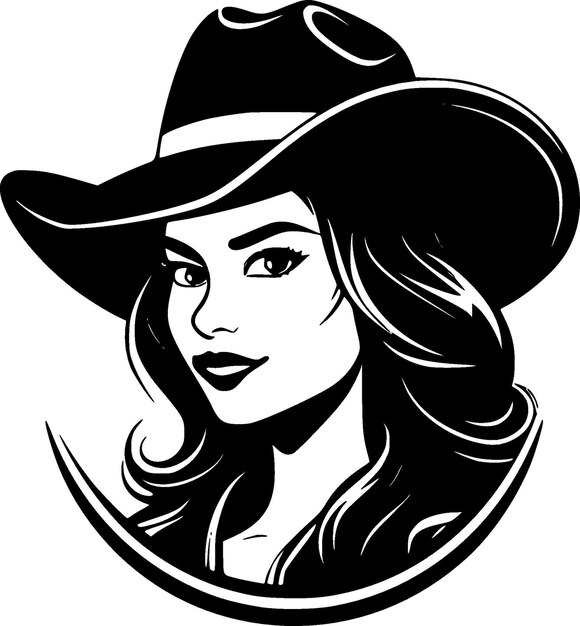 Vettore cowgirl icona isolata in bianco e nero illustrazione vettoriale