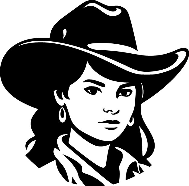 Vettore cowgirl illustrazione vettoriale in bianco e nero