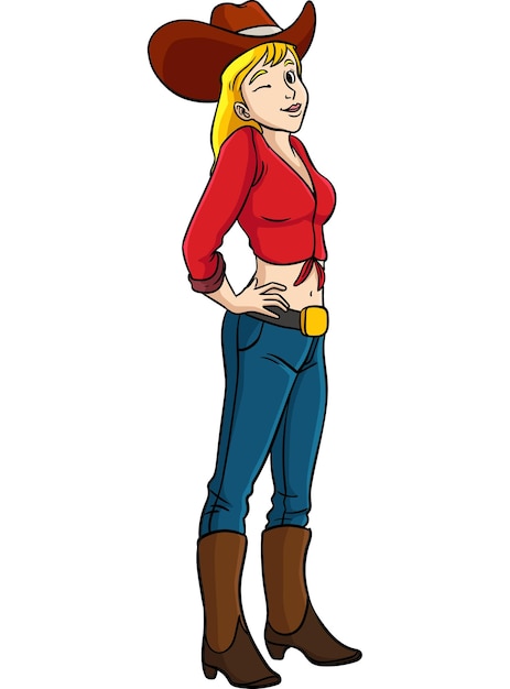 Cowgirl Cartoon Colored Clipart Illustration