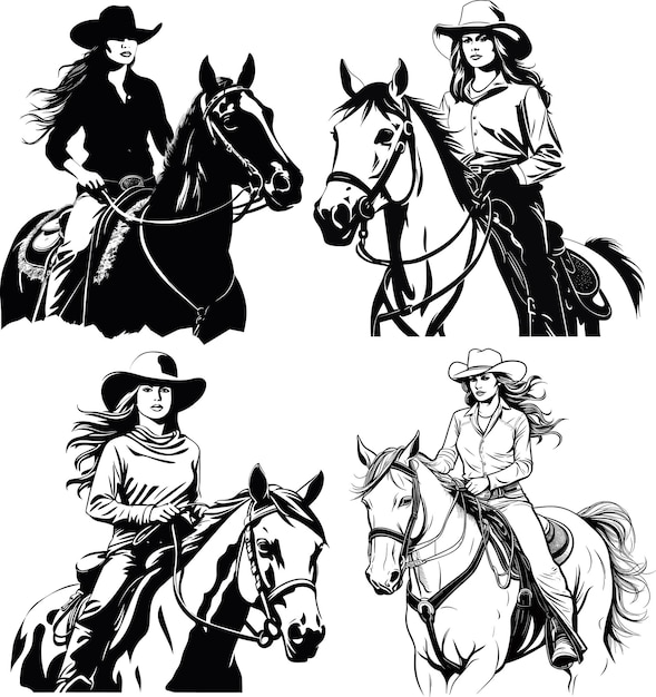 Vector cowgirl riding horse 2