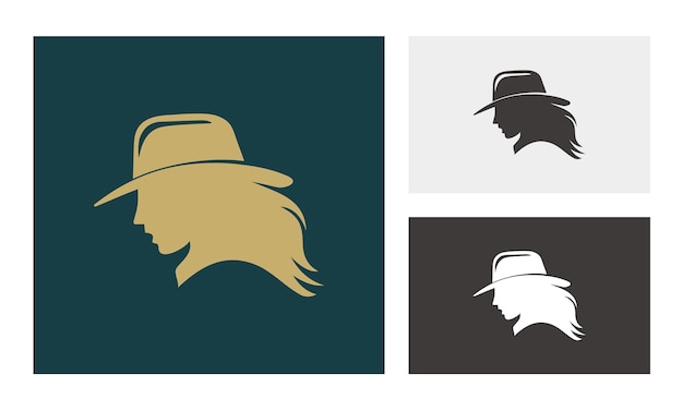 Cowgirl zijaanzicht portret logo ontwerp vector icoon