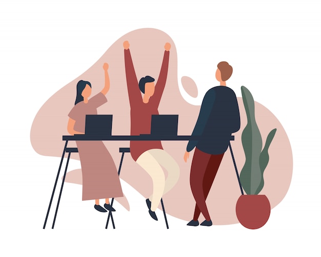 Vector coworkers celebrating success in office.  illustration