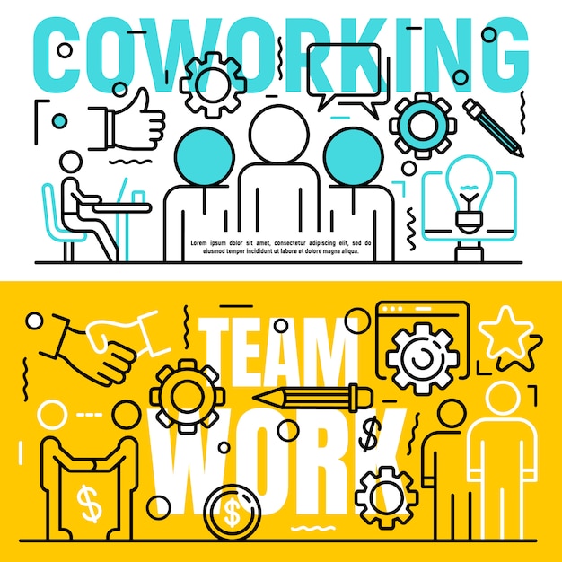 Set di banner coworking, struttura di stile