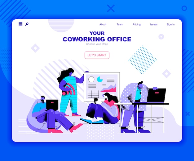 Modello di landing page dell'ufficio di coworking