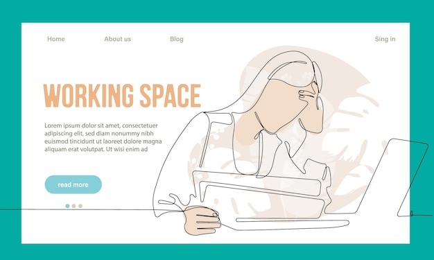 Coworking Space Landing Page Cartoon Template. Freelancers Team Working Online on Laptop