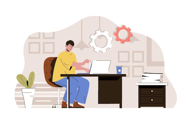 Coworking space web concept illustration with flat people character