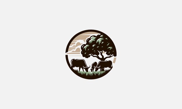 Vector cows under big tree vector logo design