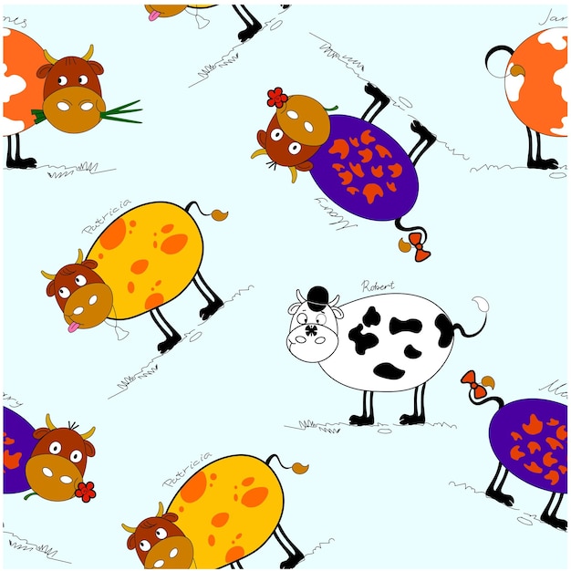 cows funny childish seamless pattern