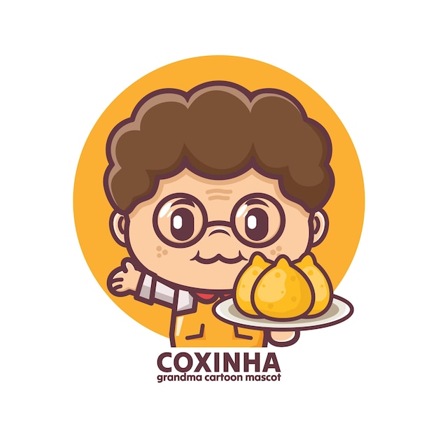 coxinha logo mascot with grandma cartoon character