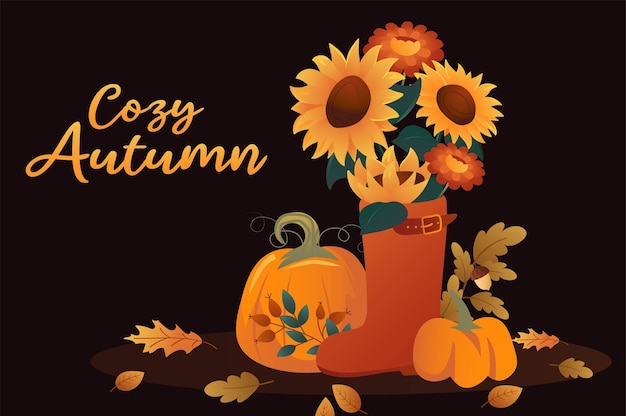 Accogliente autunno sfondo autunnale in stile cartone animato una bella composizione autunnale