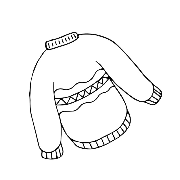 Cozy autumn doodle outline sweater isolated. Hand drawn warm sweater.