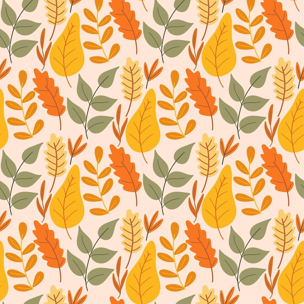 Cozy autumn foliage seamless pattern Falling leaves colorful background Leaf seasonal print