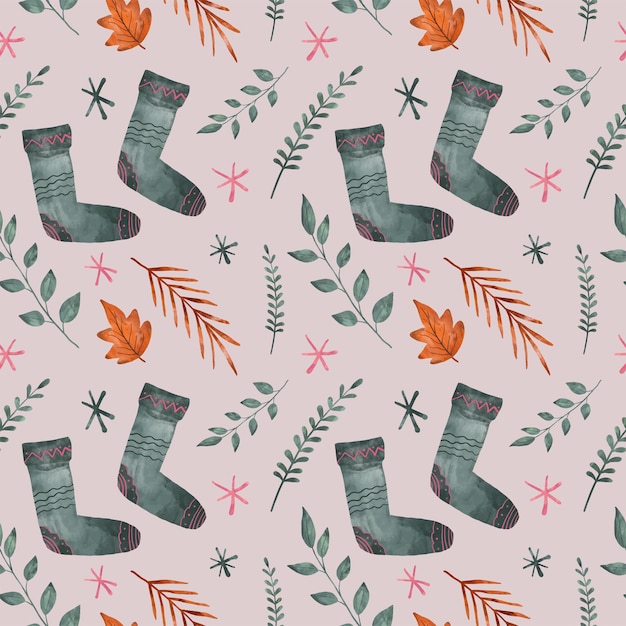 Вектор Уютный осенний узор зимние носки акварельная иллюстрация