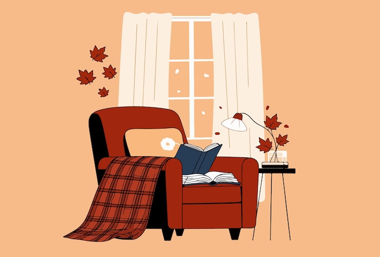 Vector cozy autumn reading nook