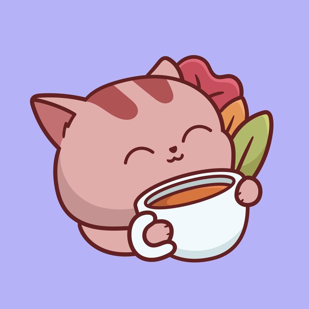 Cozy cat with coffee cartoon