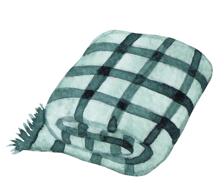 वेक्टर cozy checkered blanket simple watercolor drawing clipart