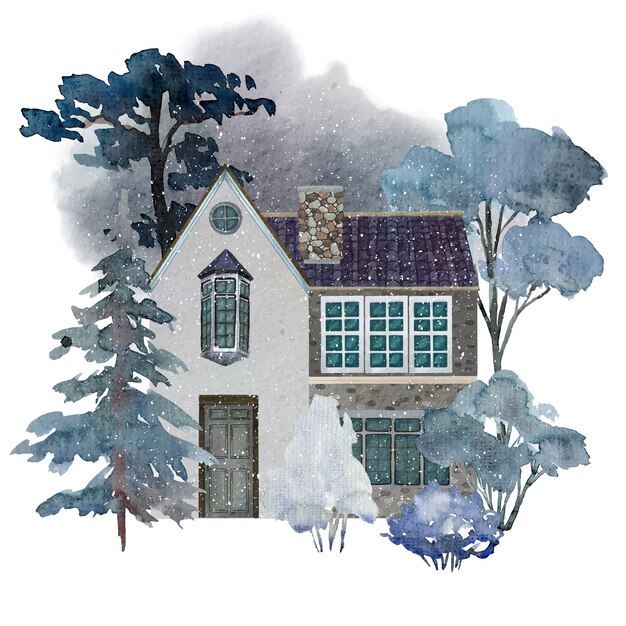 Vector cozy country house in watercolor design