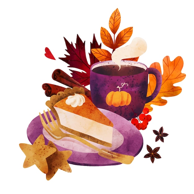 Cozy fall composition premade design hand drawn