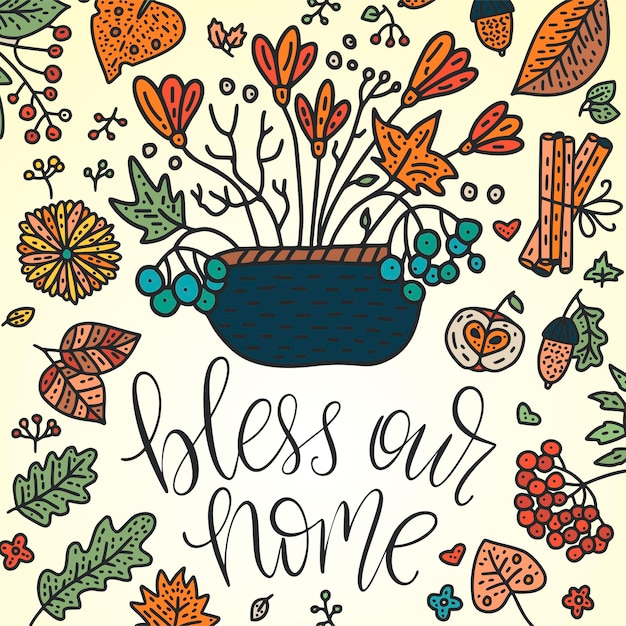 Cozy fall vector illustration Autumn vector lettering card