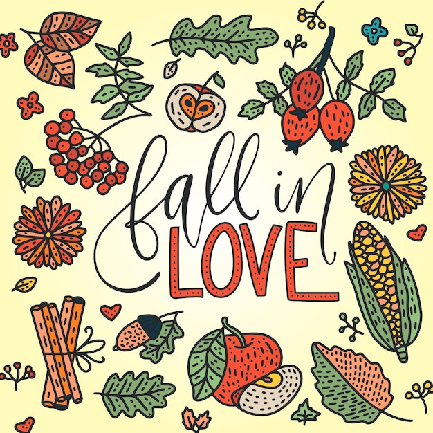 居心地の良い秋のベクトルイラスト秋のベクトルレタリングカード