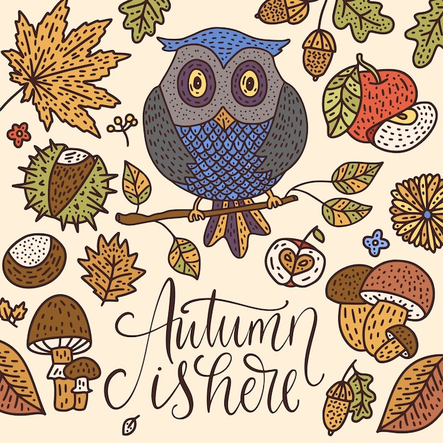 Vector cozy fall vector illustration autumn vector lettering card