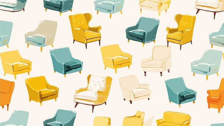 Vector cozy furniture seamless pattern for interior design