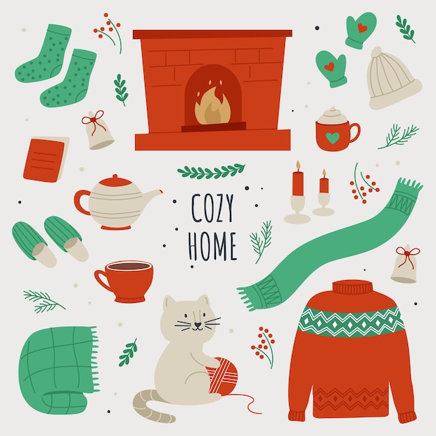 Vector cozy home elements set