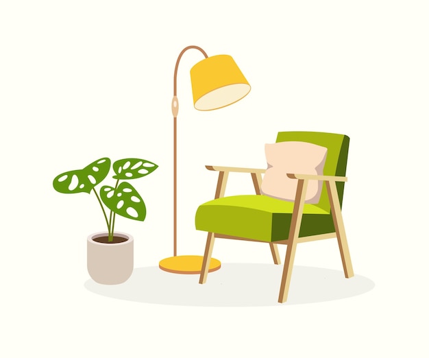 Cozy home stuff Cozy interior minimalism armchair included floor lamp flower on the floor