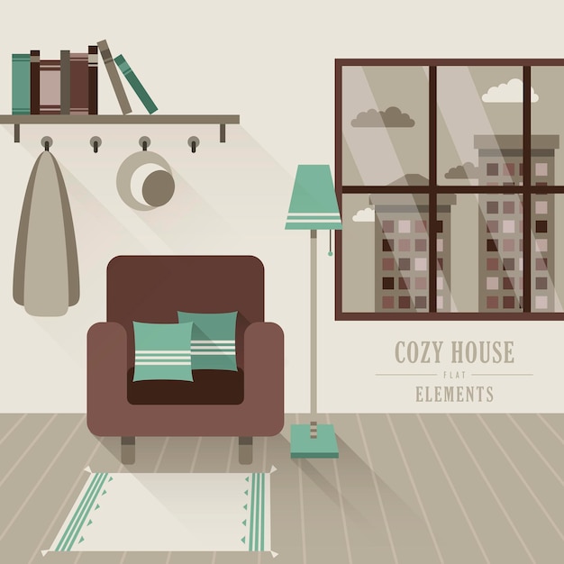 Cozy house interior in flat design style